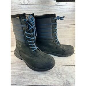 UGG Butte Quilted Winter Boots Mens Size 8 Black Blue Leather Waterproof 1158279